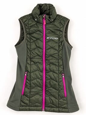 KLIM Arise Insulated Vest Women XS Olive Green Pink Quilted Puffer technical